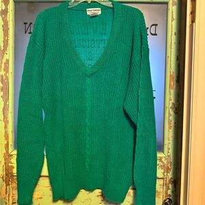 Women’s Vintage Oversized Cozy V-Neck Sweater  in Teal